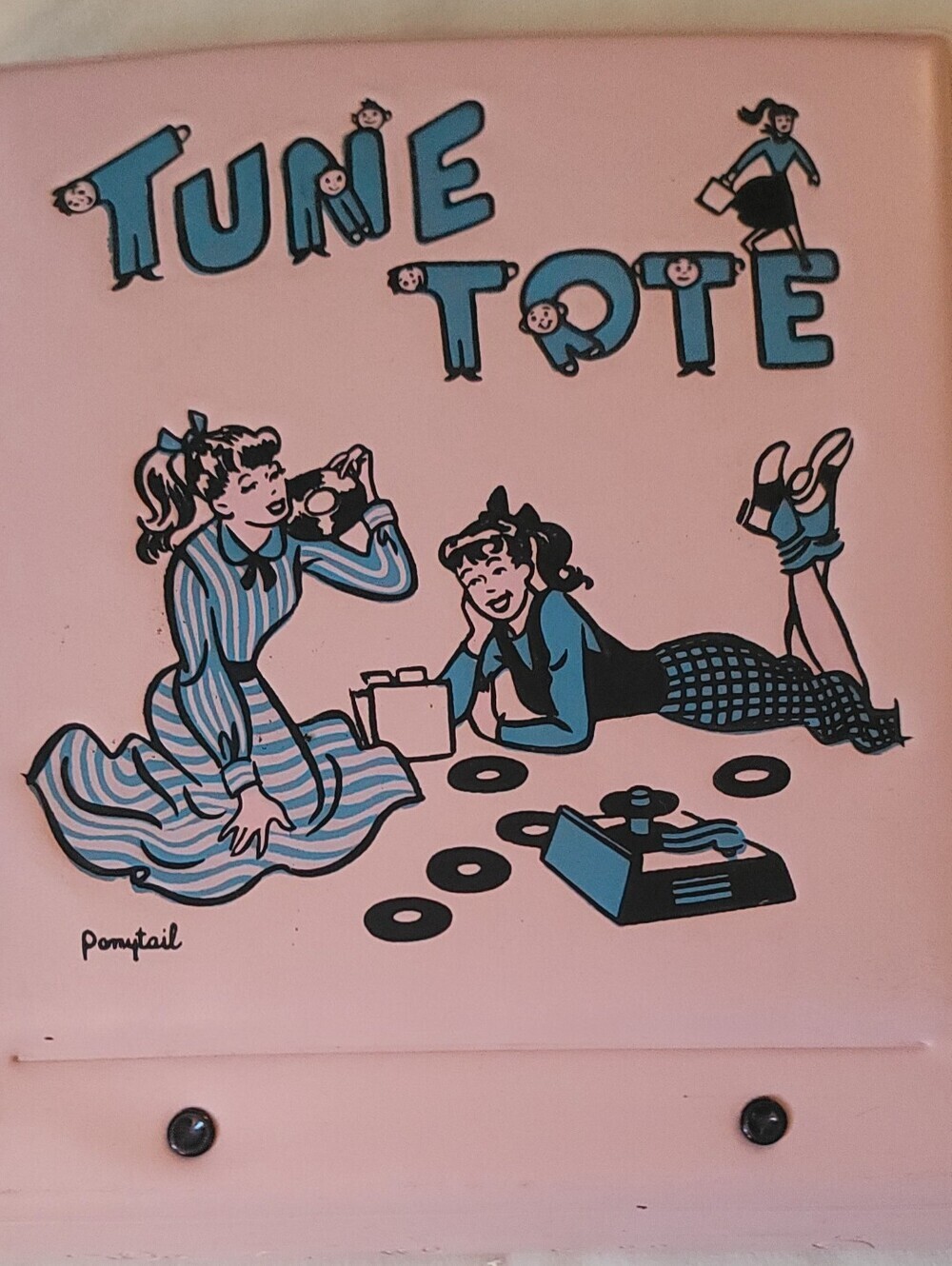Vintage Pink Tune Tote Ponytail Vinyl Record Holder W/Handles & Vint. records!